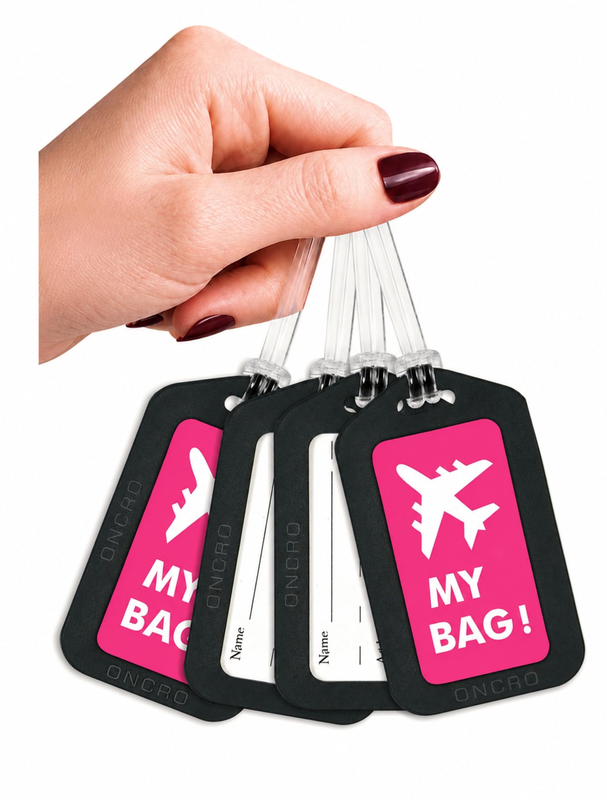 oncro® pink 4 pcs aeroplane luggage tags smart travel suitcase silicone hard strap bag identifier id label name address card reusable durable flexible airline backpack aircraft carry-on accessory