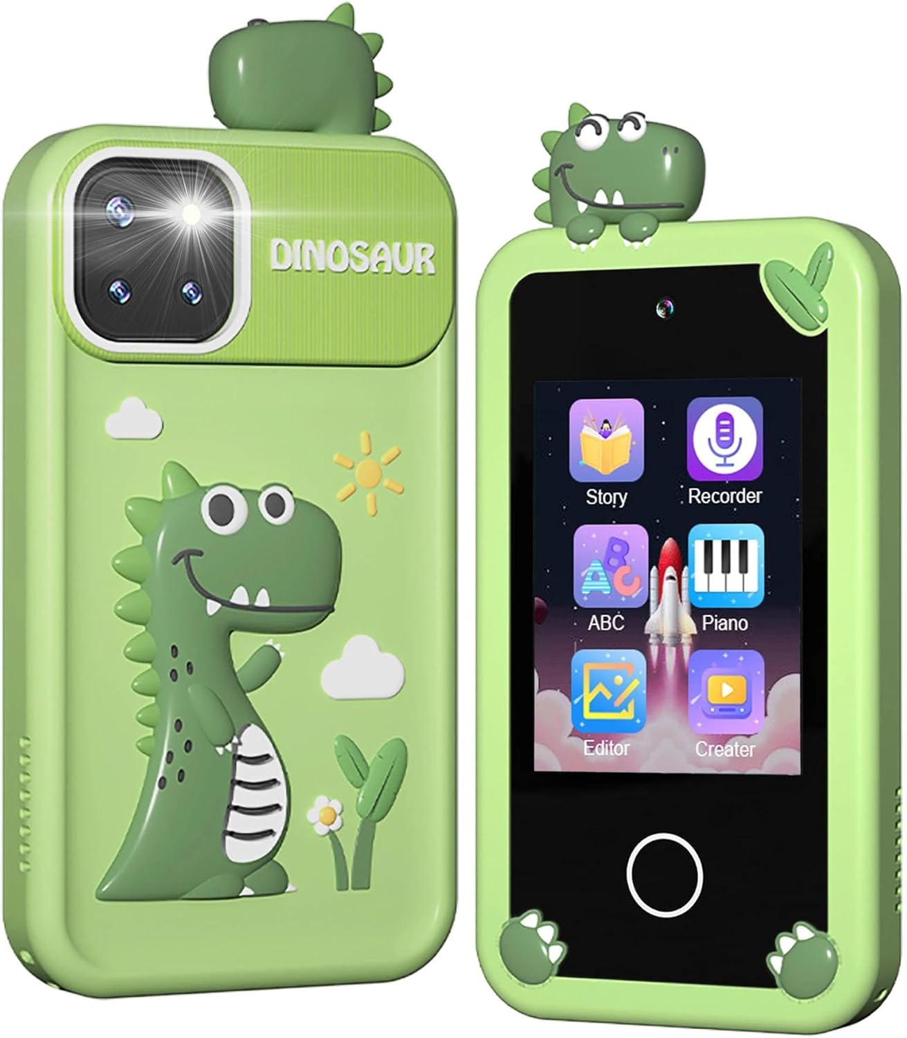 Kids Camera Mini Smartphone Toy for Boys & Girls - 2.8" Touch Screen, 22 Learning Games, Dual Camera, Music Player, 32GB Card, Christmas Birthday Gift (Green Dinosaur)