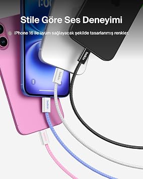 Belkin 2'li Örgülü USB-C - USB-C Kablo, 1,5 m, 60 W – Yumuşak, Esnek ve Hızlı Şarj Kablosu, iPhone 17 ve 16 Serisi, Galaxy S25, Pixel 10, iPad Pro ve Daha Fazlasıyla Uyumlu, Siyah