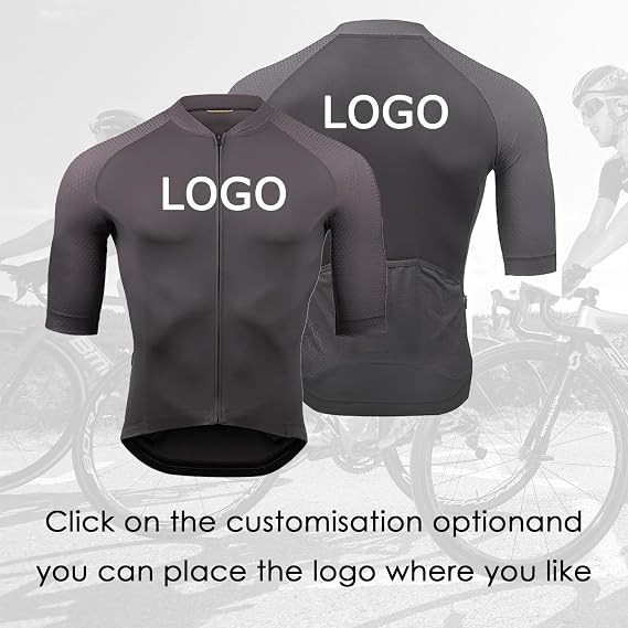 Personalised Cycling Jersey Mens Short Sleeve Quick Dry Customised Mountain Bike Jersey with Team Name Logo Racing Bicycle Clothes(Black)
