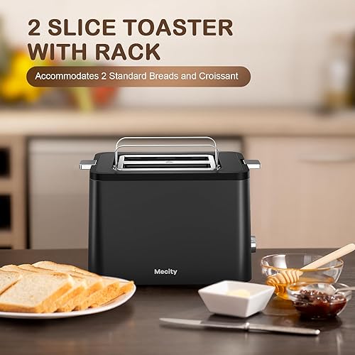 Miniatura 2 de Mecity Tostadora de 2 rebanadas de acero inoxidable con temporizador, funciones de bageldescongelaciónrecalentamientocancelación, rejilla de