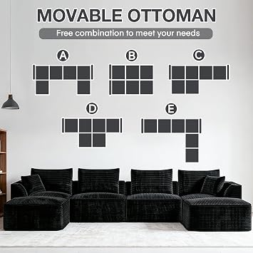 130 Modular Sectional Sofa, Cloud Sectional Couch with Deep Seat, Modern Modular U-Shape Sofa Couch with Chaise,Upholstered Boneless Couches for Living Room Bedroom No Assembly Required