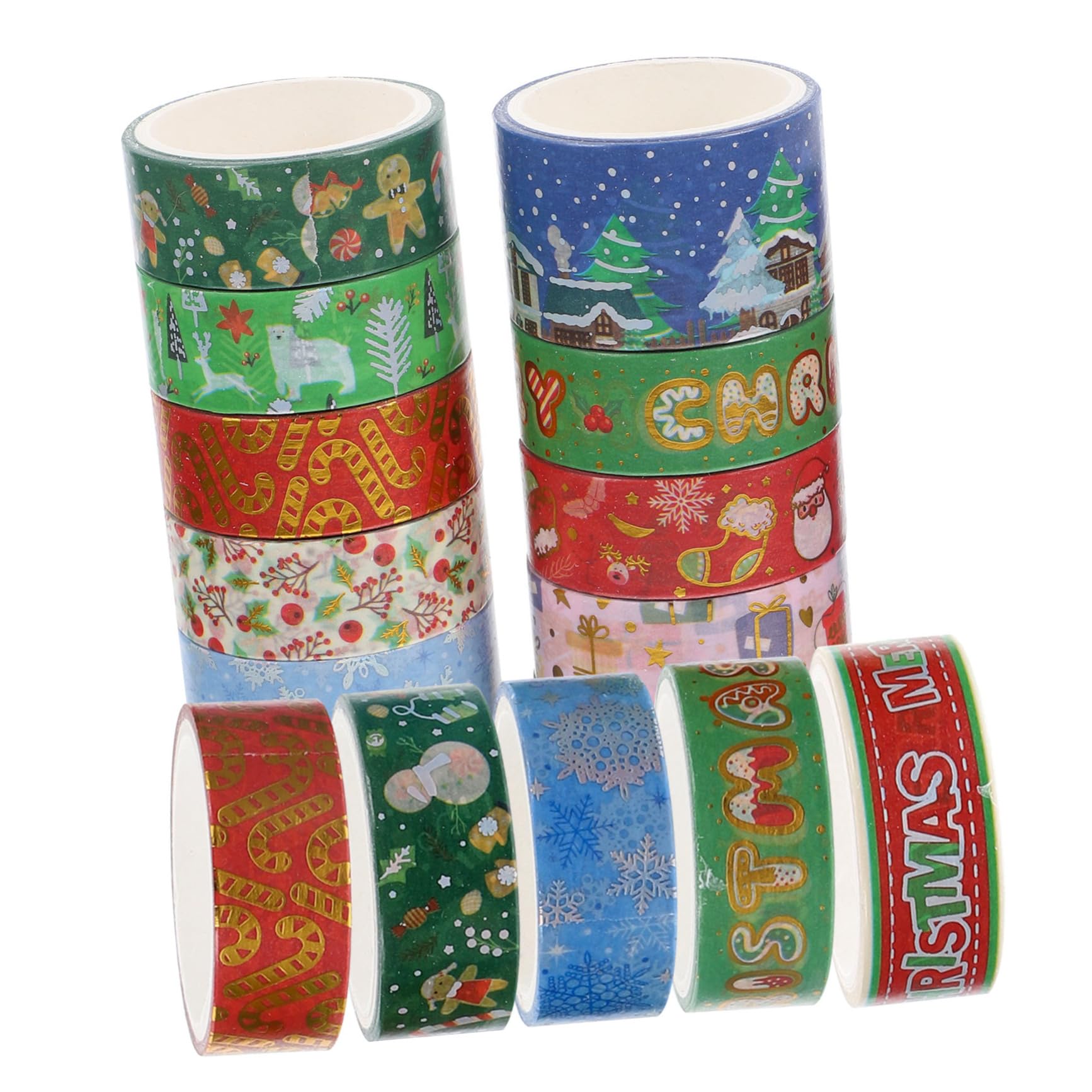 VILLCASE 4sets Pegatinas Decorativas Diy De Cinta Washi Navideña Con Estampado En Caliente (16 Uds) /rollo Alfabeto Doble Sticker Paper Washi Tapes Cintas Washi Papel Japones 16 Rolls*4