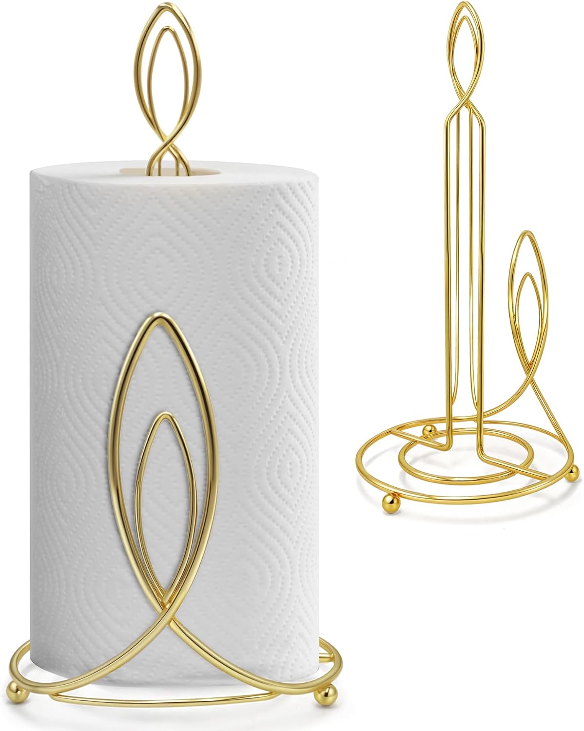 Candle Shaped Paper Towel Holder, Countertop-Decorative Farmhouse Tissue Paper roll Holder, Rustic Metal Modern Stand for Kitchen Bathroom Rest Room (Brass)