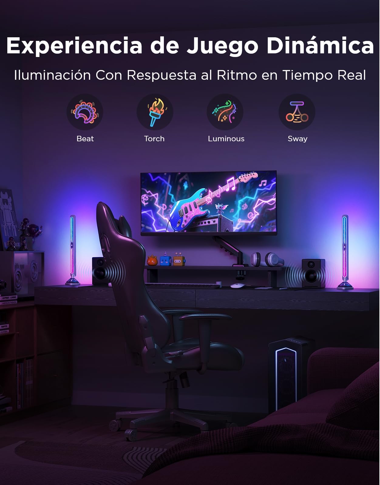 Govee Gaming Barras de Luz Pro, Tiras de luces LED inteligentes para juegos de 16 pulgadas mejoradas con iluminación RGBIC de tres lados, más de 60+ de escena, compatible con Alexa y Google Home