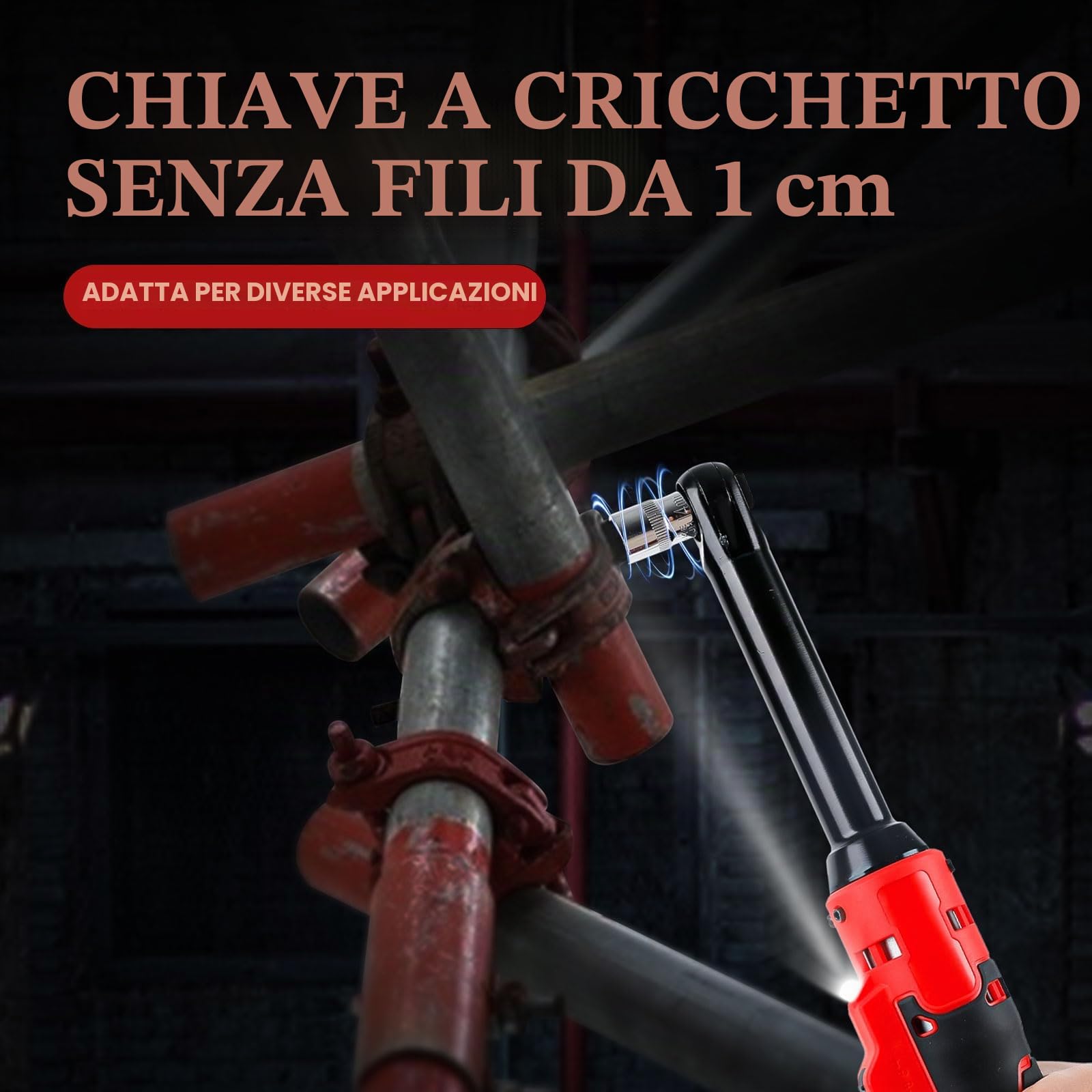 Kit di chiavi a cricchetto senza fili 21V 3/8" 80N·m cricchetto elettrico a velocità variabile, batteria e caricabatterie da 2,0 Ah, 8 prese, adattatore da 1/4", barra di estensione da 3