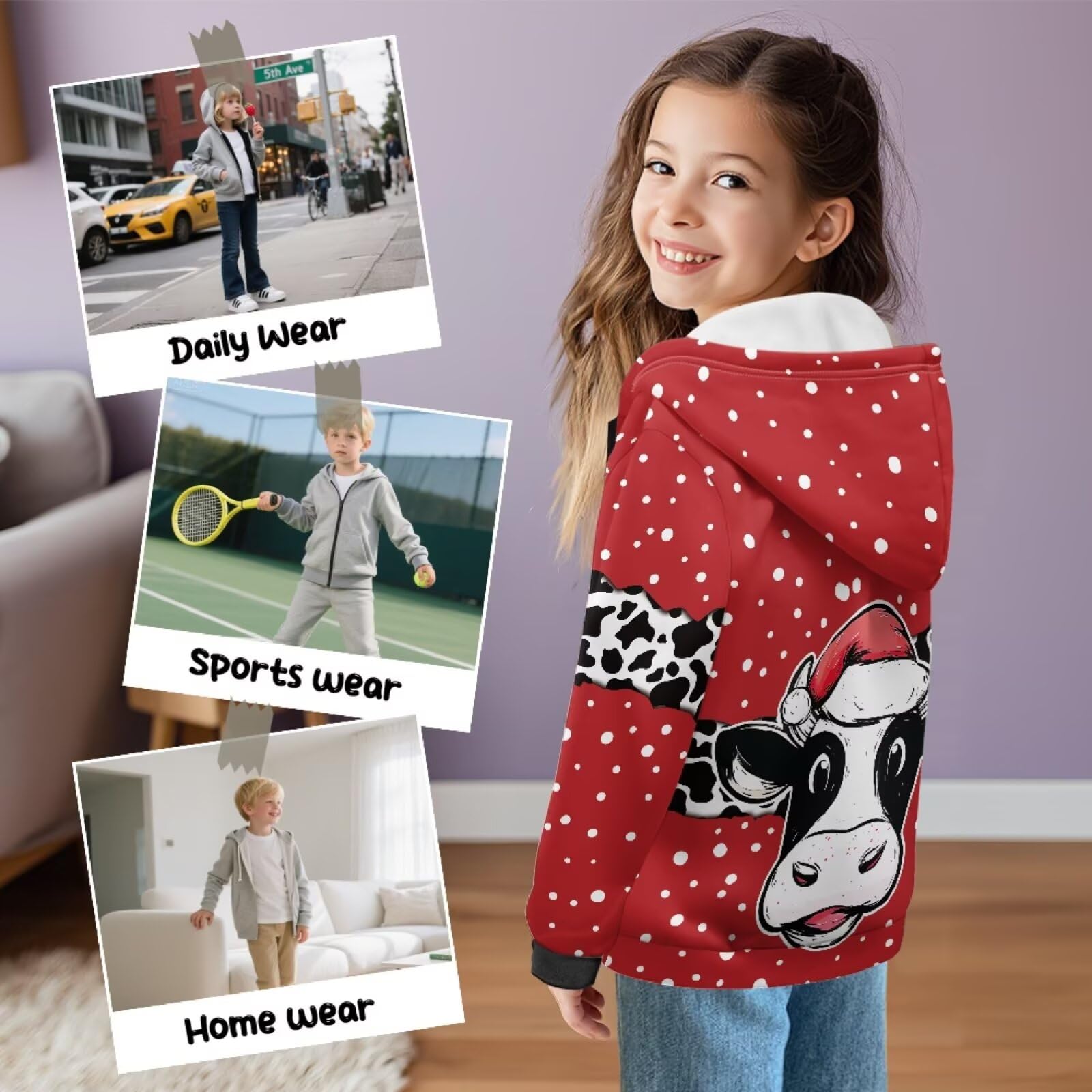 Xoenoiee Sudadera con capucha para niñas y niños, con cremallera, para adolescentes, casual, de manga larga, forro de terciopelo