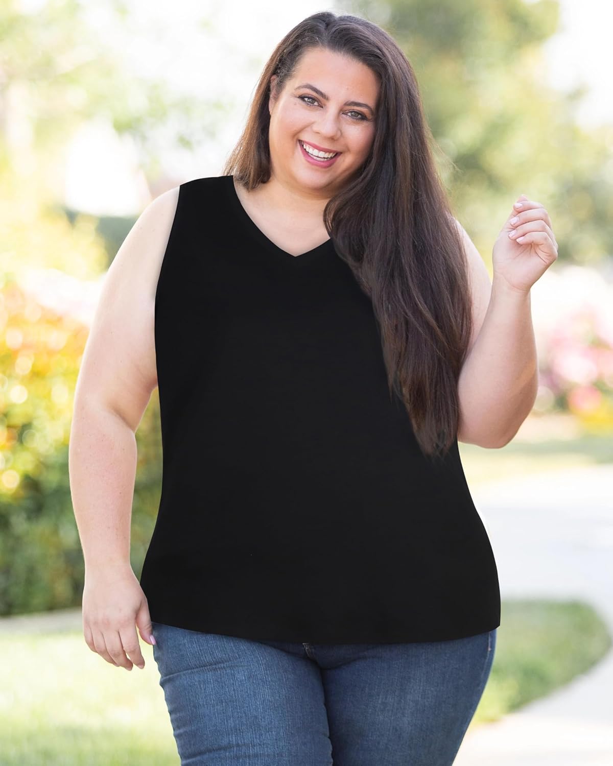 Plus Size Tanks Women Summer Top V Neck Sleeveless Top Loose Fit Tee Workout Shirts - Image 2