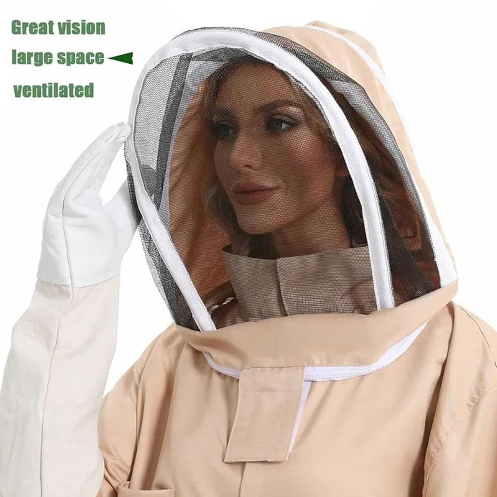 Tuta protettiva per apicoltore con velo rimovibile, guanti in pelle di capra, copertura completa, per ispezione colonica, accessori per apicoltura, tuta da apicoltura con velo staccabile