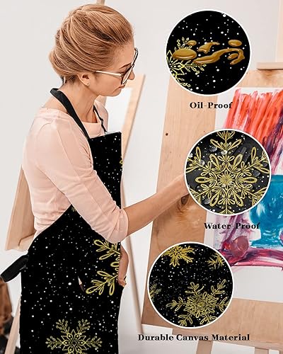 Miniatura 4 de Delantal de Navidad con diseño de copo de nieve para mujer con bolsillos, delantal de cocina de lona impermeable para pintarestilistatécnico de