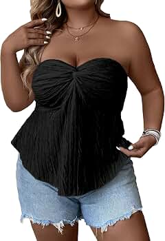 トップス huitrox strappy bandeau tops SOLY HUX Women's Plus Size Twist Front Tube Top Strapless Going