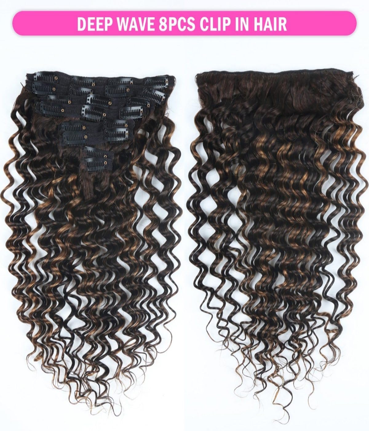 Sexycat Deep Curly Hair Extensions Clip in 20 Inch 8Pcs 120g Clip in Hair Extensions Real Human Hair - Image 2