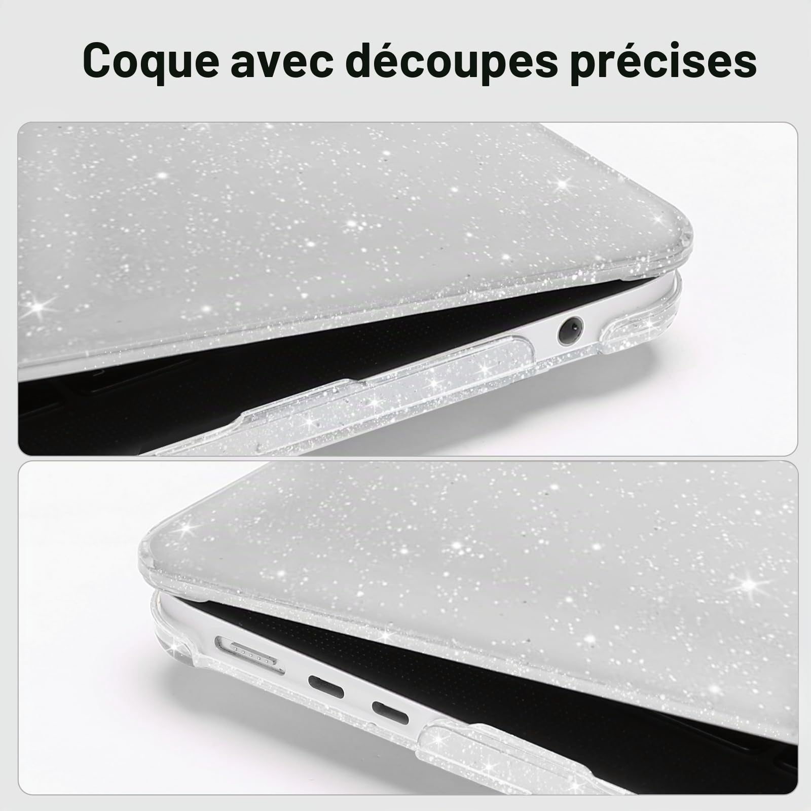 MOSISO Coque Paillette Compatible avec MacBook Air 15 Pouces M5 M4 M3 M2 | Kit 4-en-1 Étui Rigide Étincelant Briller Pour MacBook Air 15 Pouces 2026-2023 A3448 A3241 A3114 A2941,Transparent