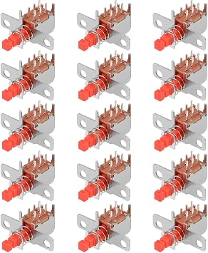 uxcell Push Button Switch, DPDT 6 Pin 1 Position Self-Locking Red 15pcs