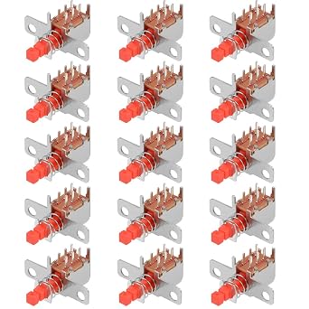 uxcell Push Button Switch, DPDT 6 Pin 1 Position Self-Locking Red 15pcs