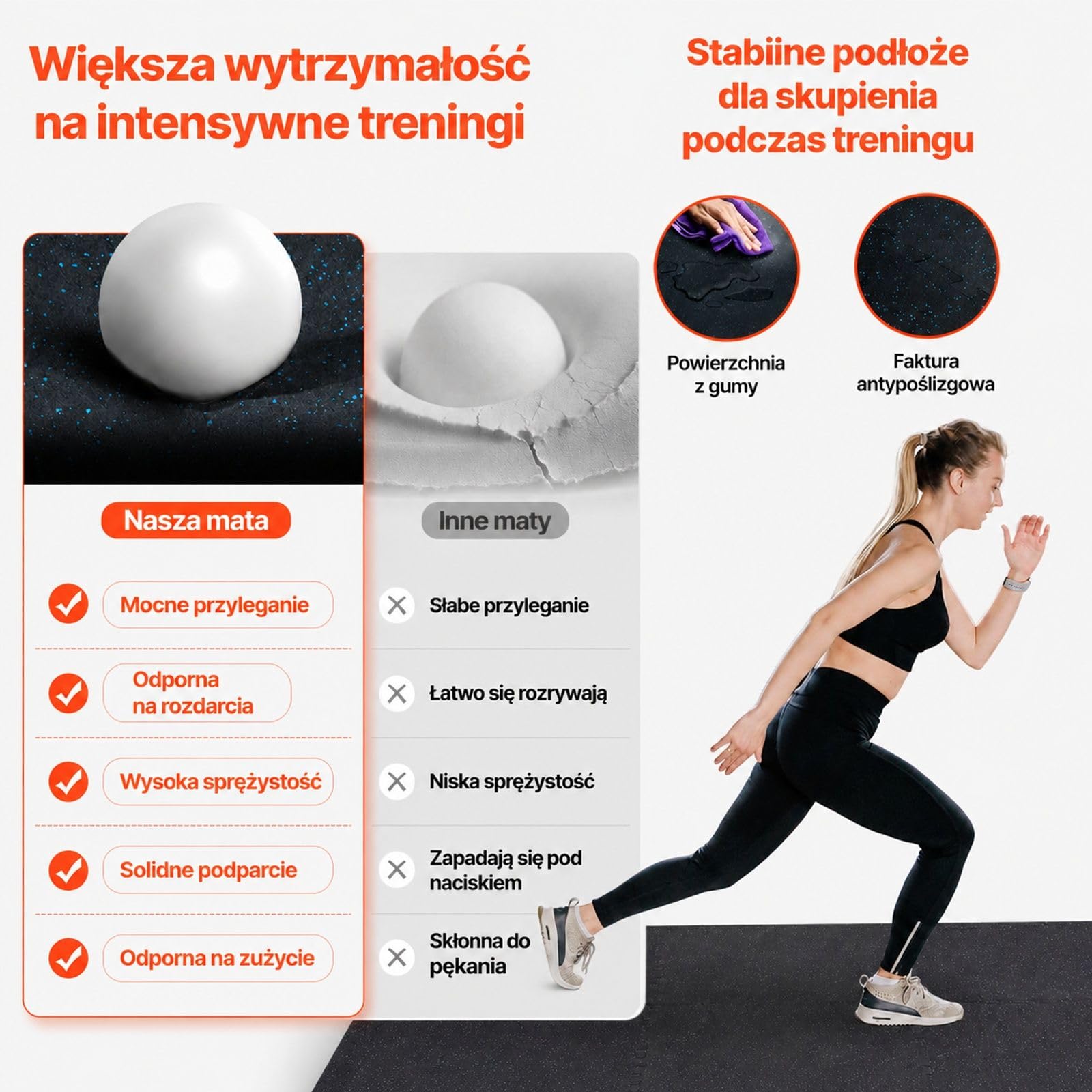 Zestaw 25 łączonych mat podłogowych z gumy i pianki EVA, czarno-niebieskie, do siłowni i fitnessu
