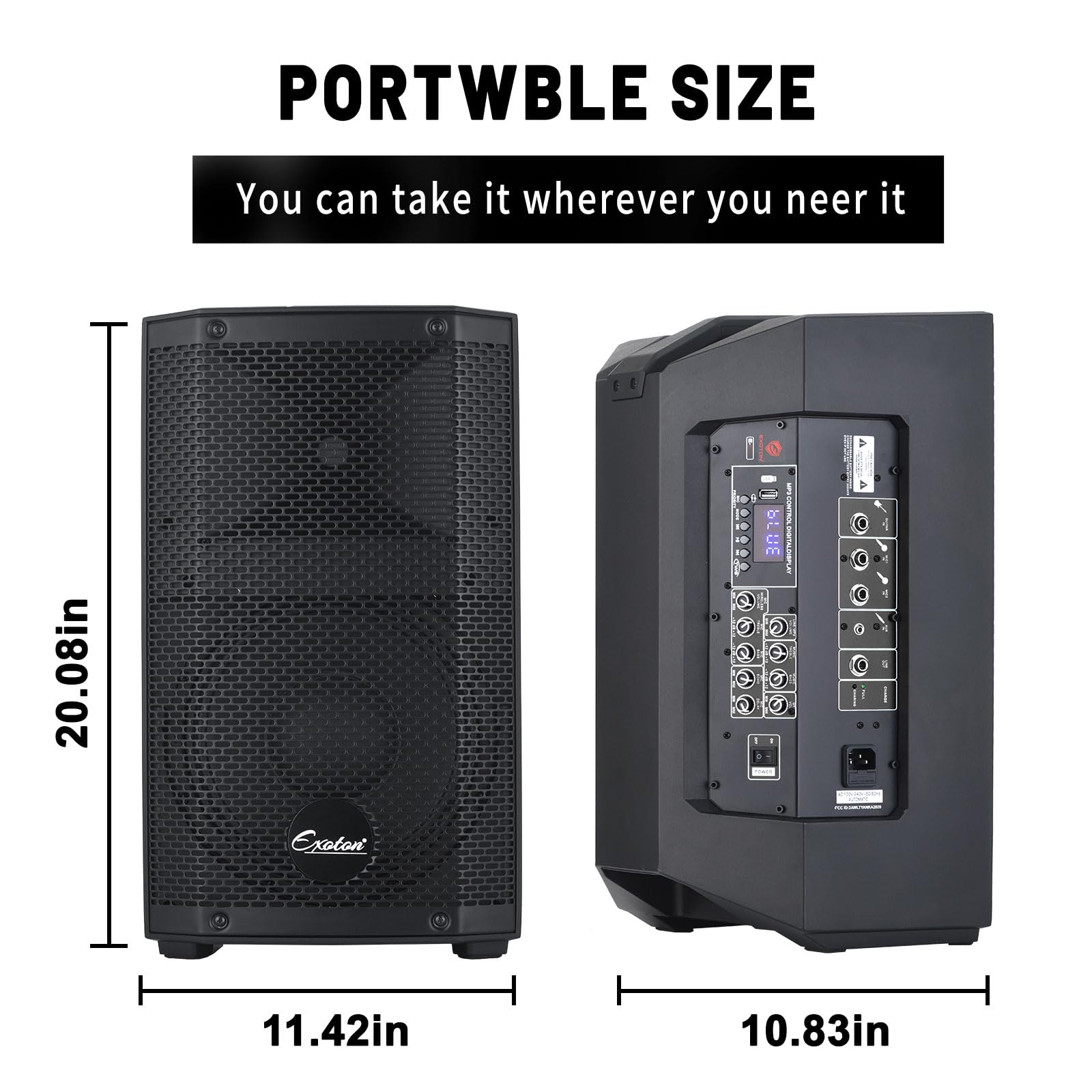 EXOTON EXOTON E-B10 - Altoparlante portatile ricaricabile da 25,4 cm, sistema PA alimentato a batteria da 800 W, DSP integrato, BT, TWS, 6 ore, perfetto per karaoke, DJ, eventi e busking