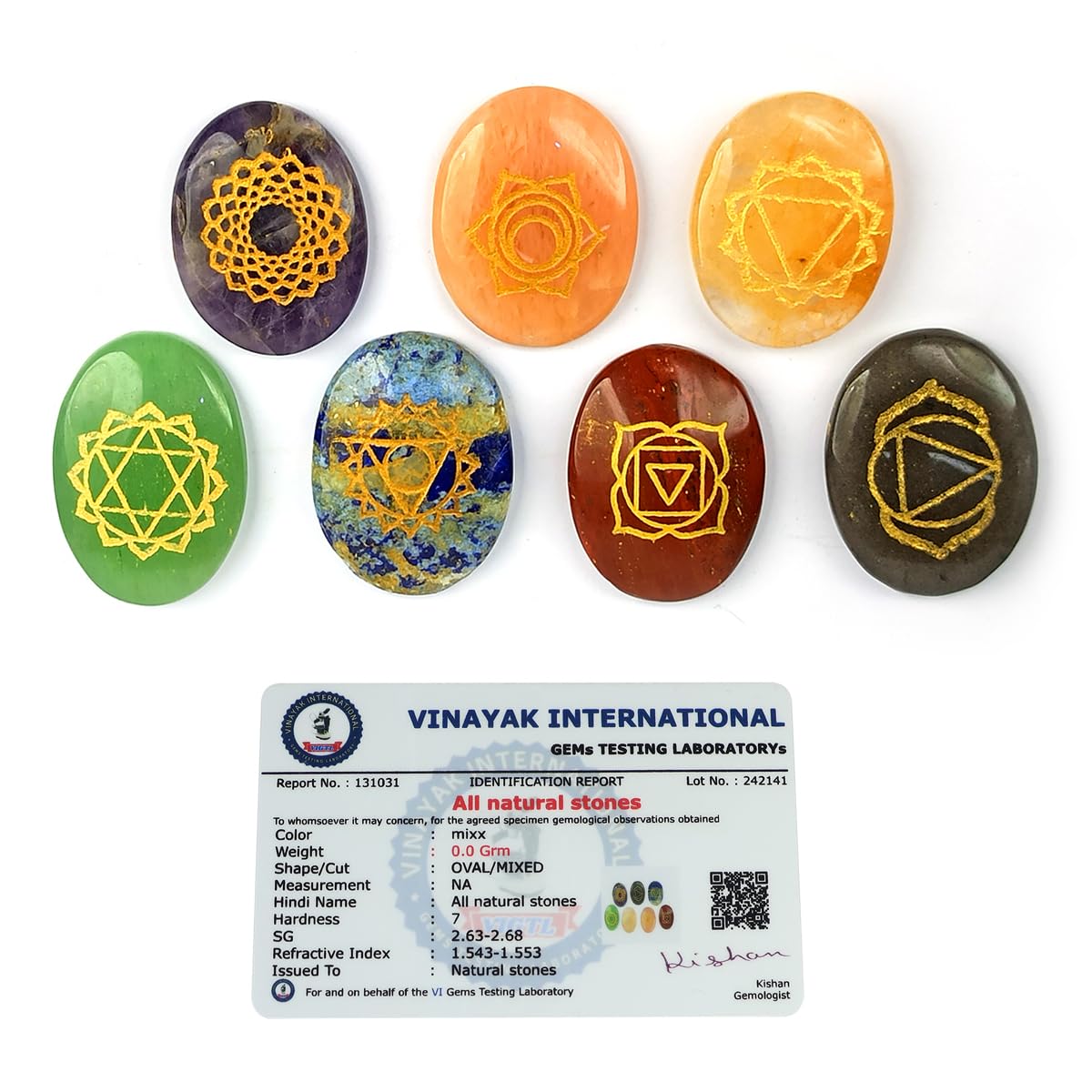 Reiki Crystal Products Certified 7 Chakra Symbol Engraved Set, Seven Chakra for Reiki Healing, Good Luck and Positive Energy, Prosperity, Money, Aura Cleansing, Spiritual Yoga Meditation