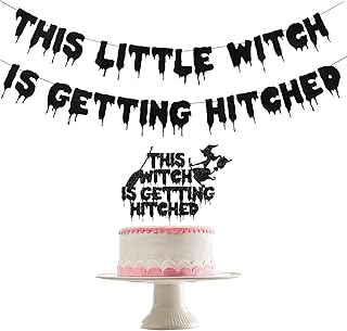 Black This Little Witch is Getting Hitched Banner and Witch is Getting Hitched Cake Topper, Halloween Bachelorette Party Banner Witch Bachelorette Banner for Halloween Bachelorette Party Decorations
