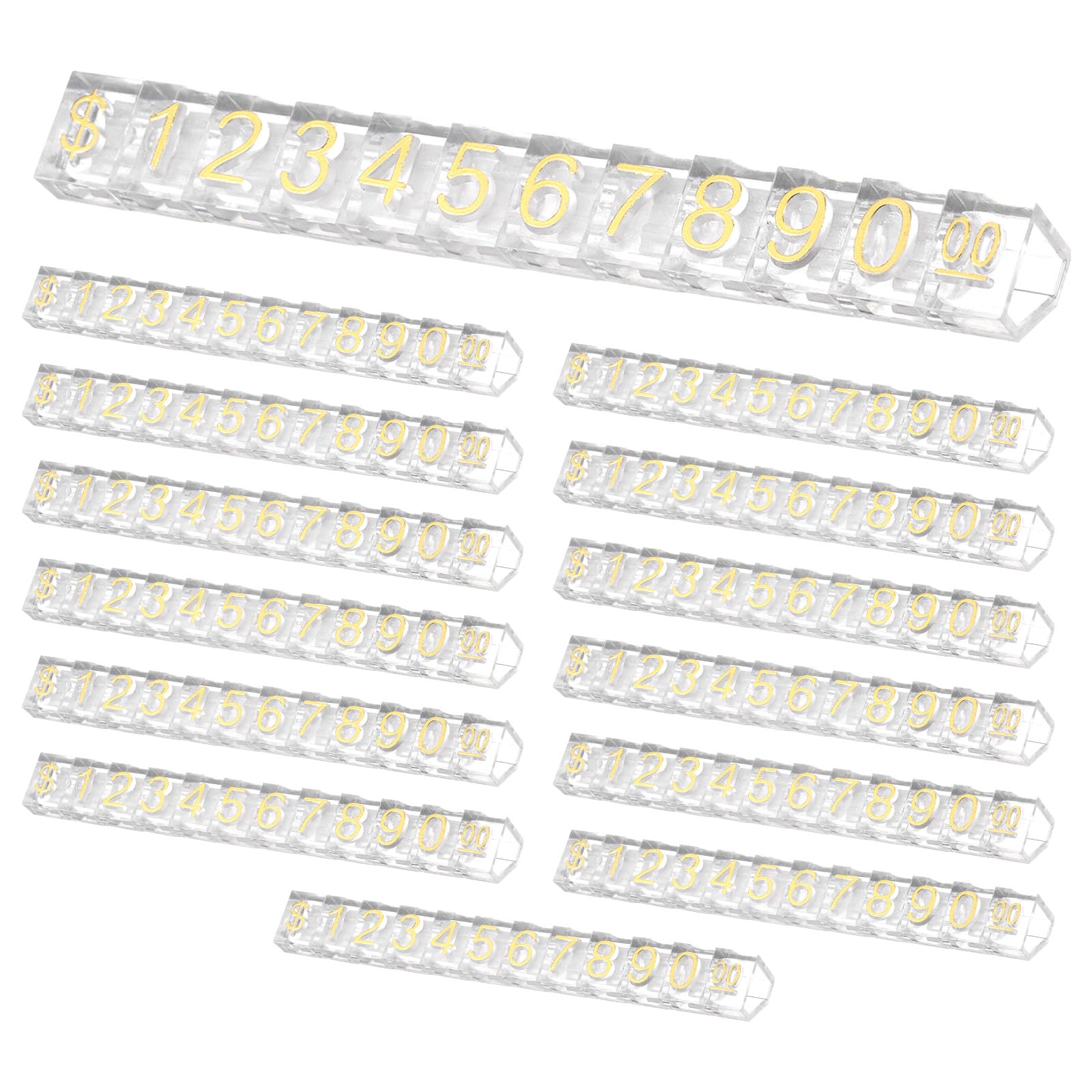 uxcell 14 Set Price Display Cube, Adjustable Price Tag Stand Removable Mini Tag Number Letter Price Dollar Block Kit for Jewelry Retail Shop Price Signs (Clear/Gold, 3.1