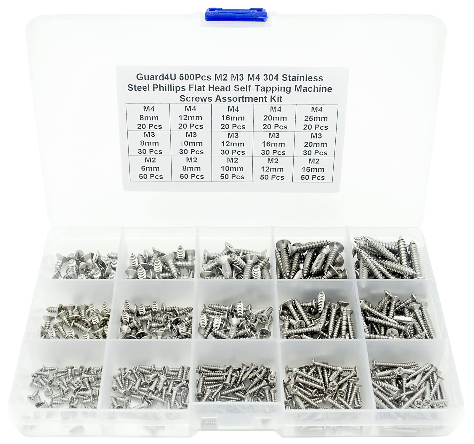 Guard4U 500Pcs M2 M3 M4 304 Stainless Steel Phillips Countersunk/Flat Head Self-Tapping Machine Screws Assortment Kit (B09DB4QH13) Amazon Price History, Amazon Price Tracker