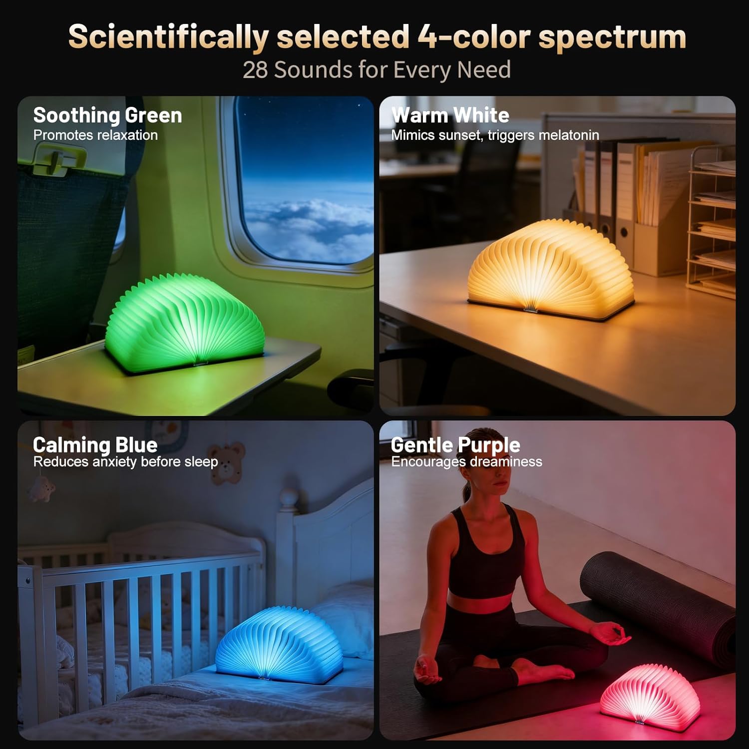 Magic Book Night Light – Offline Voice Control, 28 Soothing Sounds & White Noise, 4-Color Dimmable LED, Rechargeable Portable Decor, Unique Fantasy Gift for Book Lovers Adults