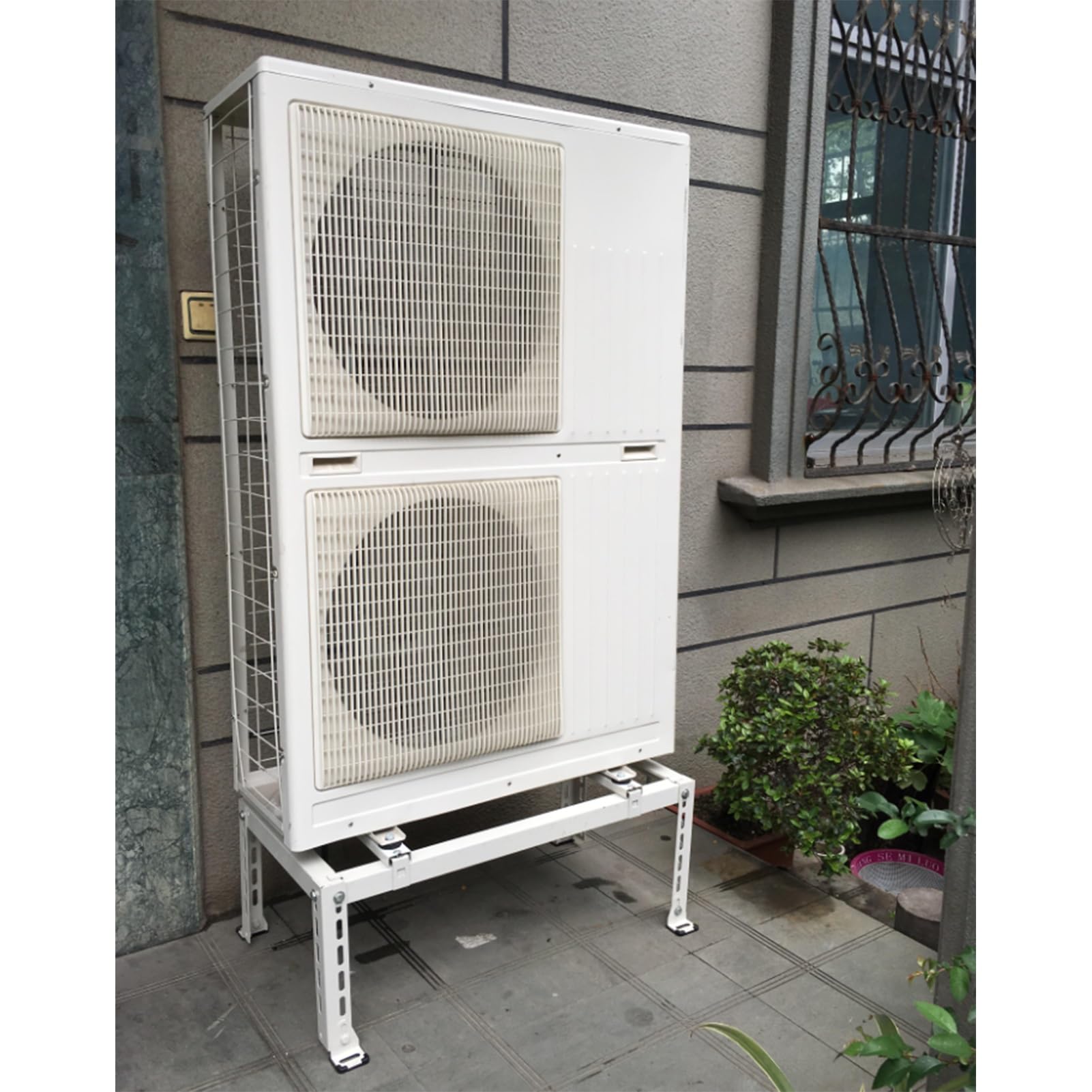 BPILOT Support de Montage au Sol à Double Couche pour Mini climatiseur Split 9000 BTU-45000 BTU, Imperméabiliser Universel Support de Plancher de condenseur Support AC Universel Robuste (Color : Blan
