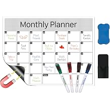 Monthly Menu Board for Fridge, 1612 Magnetic Dry Erase Calendar Whiteboard for Refrigerator, Meal Planner/Grocery List for Kitchen, with Stain Resistant Technology, Inluding 4 Markers