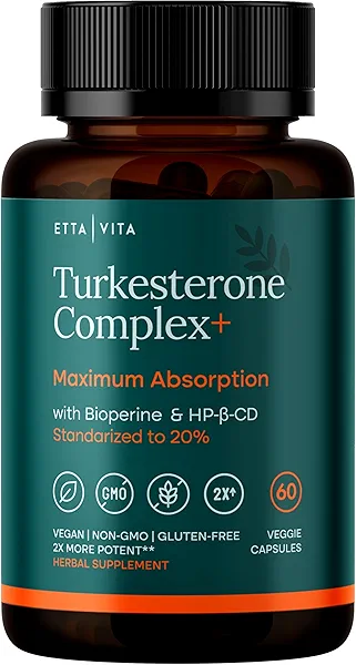Potent Turkesterone Supplement, 2X Pure (Made in USA - 3rd Party Tested) Most Bioavailable and Natural Test Support Supplement, Supports Energy Lean Muscle Growth, Recovery and Stamina, Vegan (60ct)