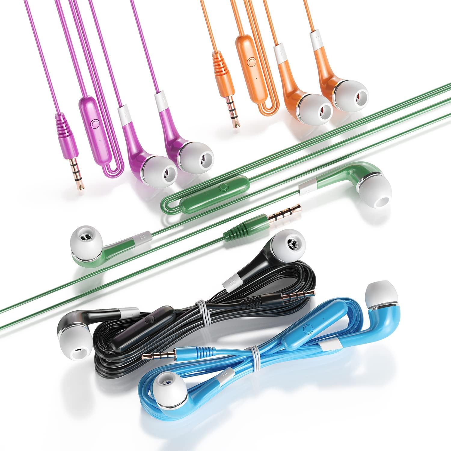 Kids Earbuds with Microphone 30 Pack, Bulk Earphones Headphones with Microphone SP-BS30MIC Stereo Disposable Wired Earbuds for Kids Students Classroom Schools