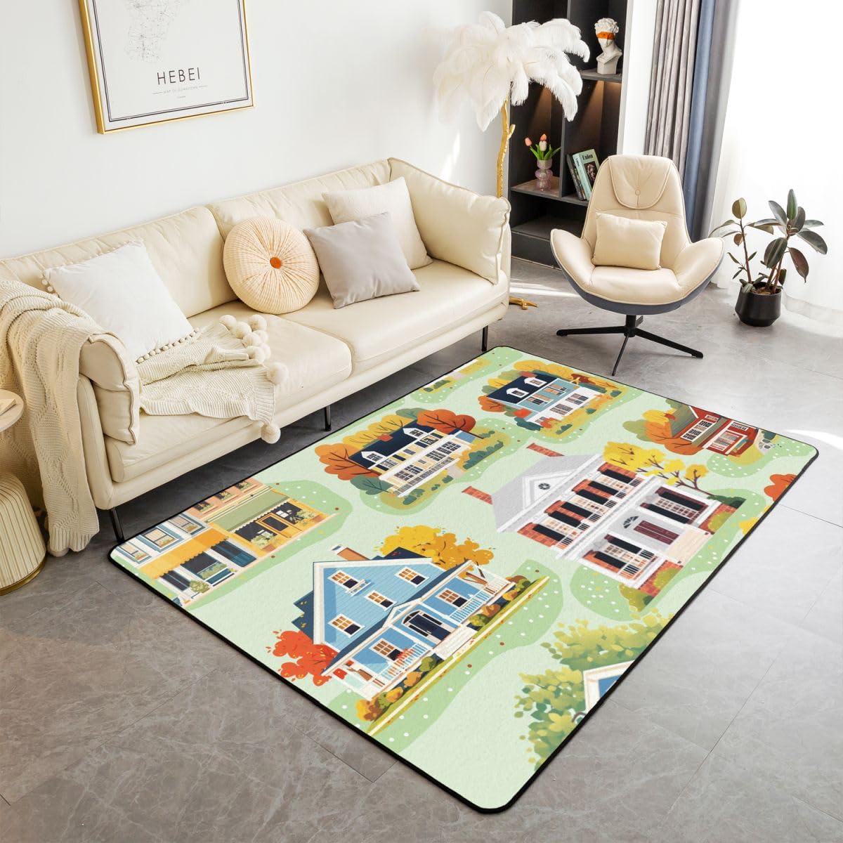 Tapis de salon carte de la ville Loussiesd 100x150cm pour chambre d'enfant