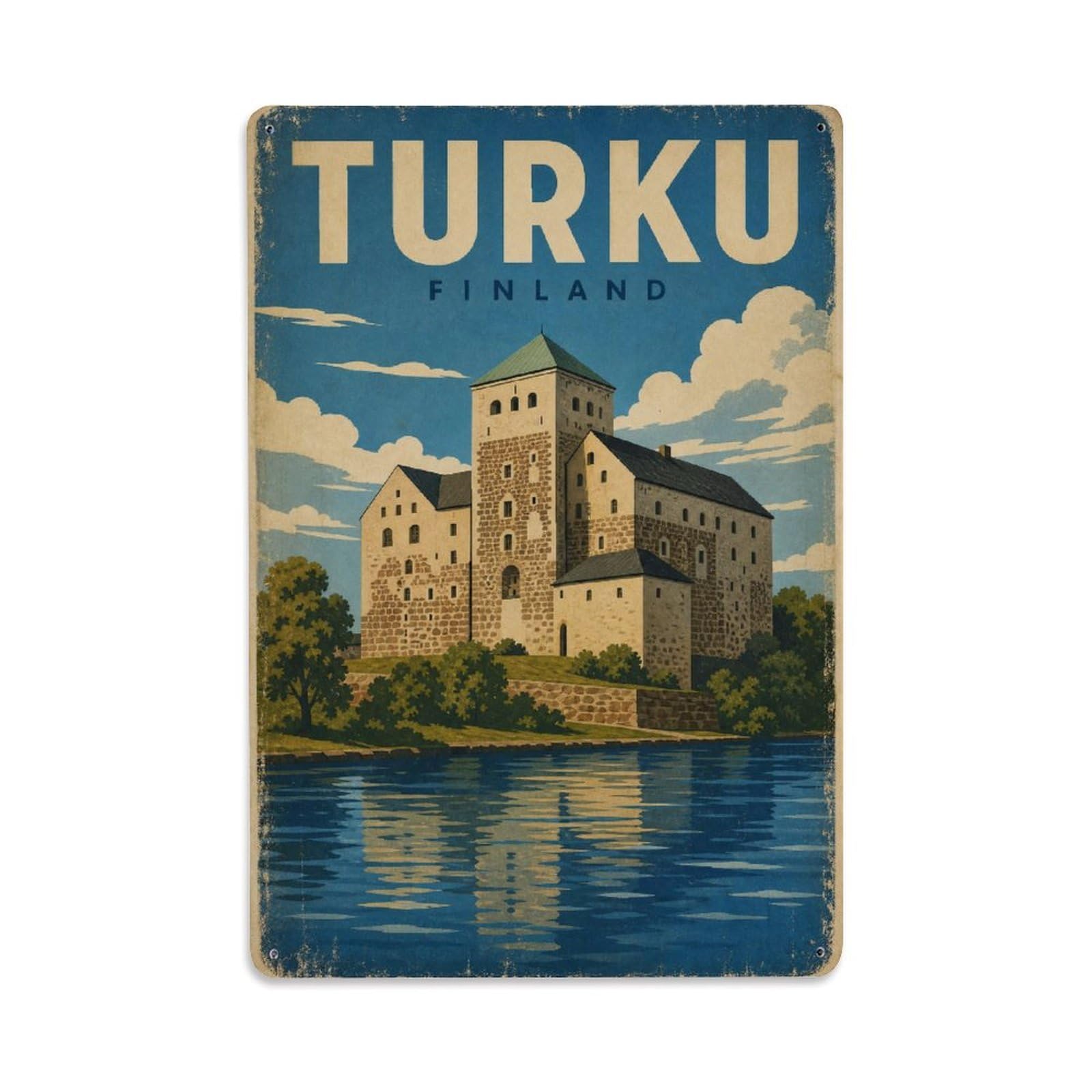 Travel Vintage Finland Turku Metal Tin Sign