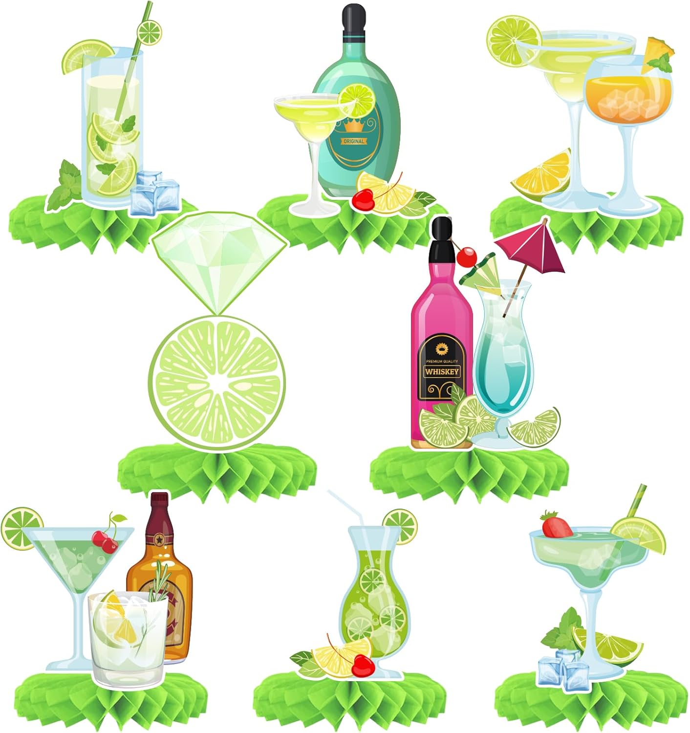 Margs & Matrimony Bachelorette Party Honeycomb Centerpieces, Margarita Party Birthday Decorations, Lemon Cocktail Martini Themed Party Table Centerpieces Mexican Fiesta Bachelorette Party Decorations
