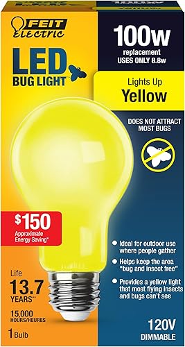 Vista 19 de Feit Electric A19 - Luz LED para insectos para exteriores, equivalente a 60 vatios, bombilla LED no regulable, base mediana E26, 120 V, 22 años