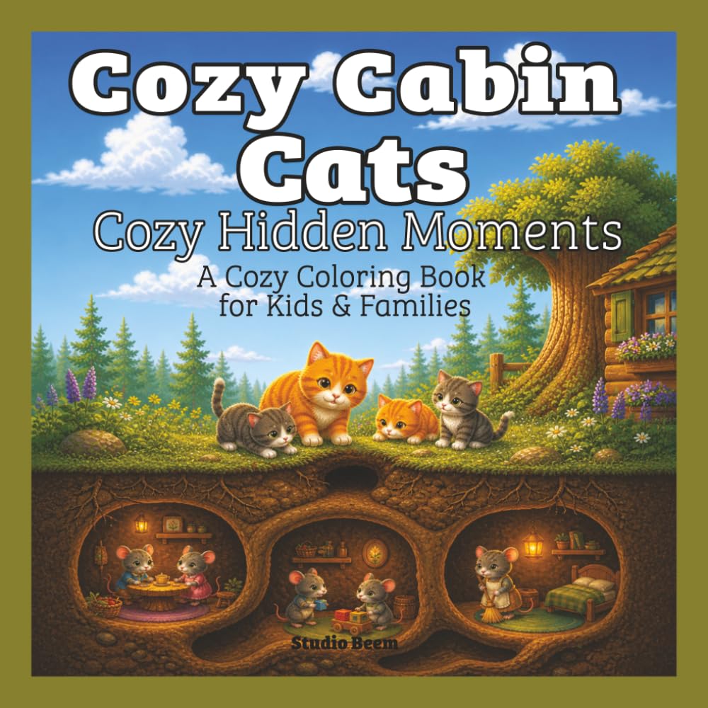 Cozy Cabin Cats: Cozy Hidden Moments — A Coloring Book: Bold & Easy Designs for Relaxation and Stress Relief