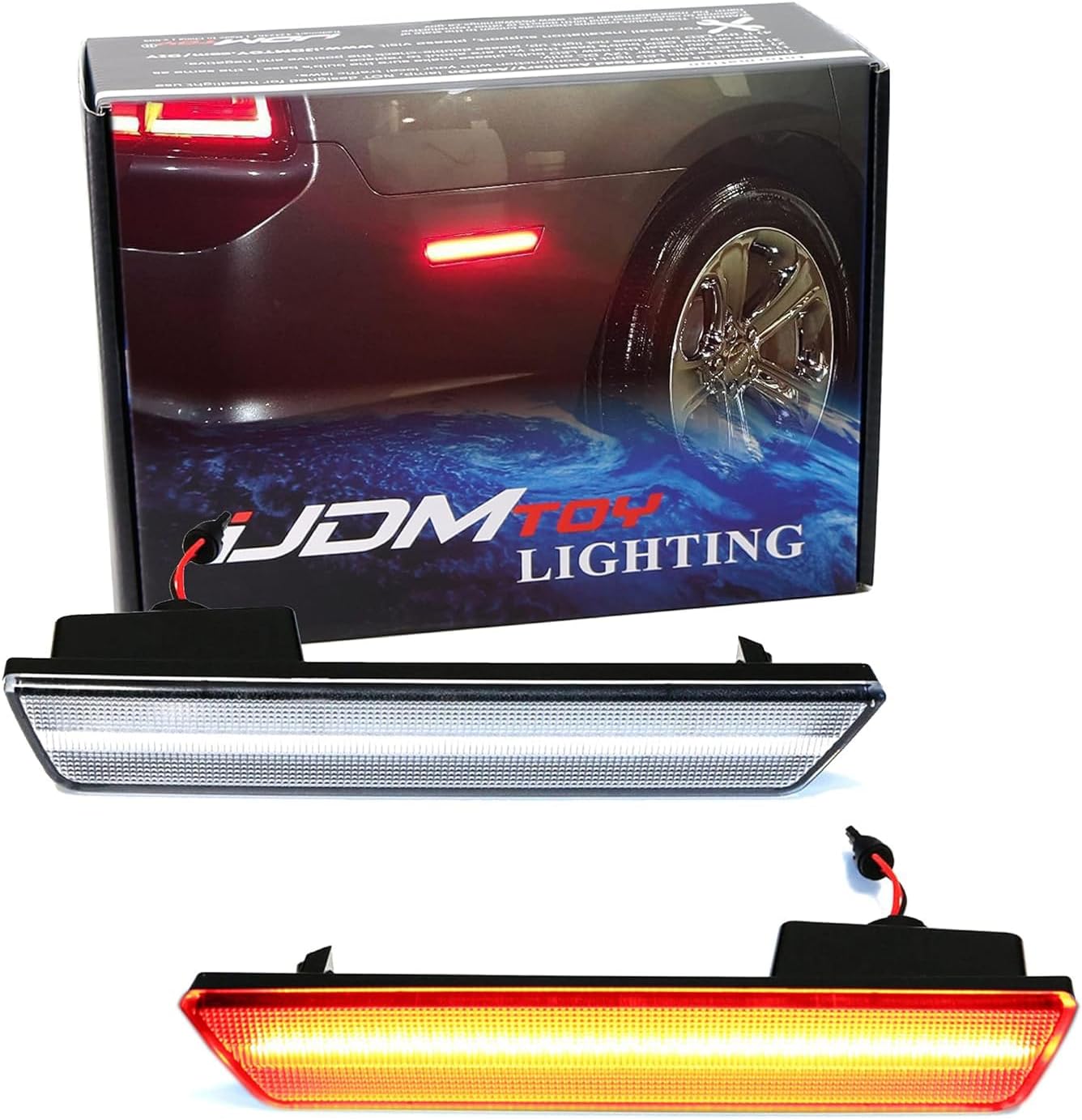 iJDMTOY Clear Lens Red Full Led Rear Side Marker Light Kit For 2008-14 Dodge Challenger, 2011-14 Charger, Powered By 36-Smd Led, Replace Oem Back Sidemarker Lamps