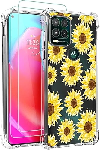 Osophter Funda para Moto G Stylus 5G con 2 protectores de pantalla floral para niñas y mujeres, funda de goma TPU flexible de absorción de golpes
