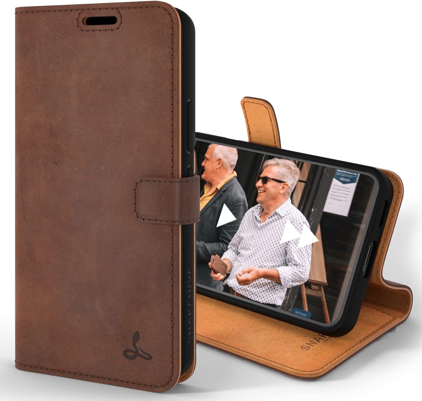 Snakehive Leather Wallet for Samsung Galaxy S22 Plus 5G | Genuine Leather Wallet Phone Case with Card Holder | Flip Folio Case/Cover with Stand | | (Brown)