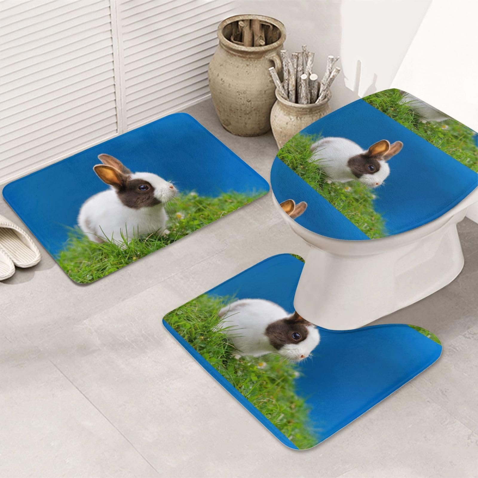 Tapis de sol de salle de bain 3 pièces motif lapin pour sortie de douche