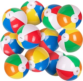12-Pack Rainbow Inflatable Beach Balls Bulk for Kids & Adults I Inflatable Pool Party Favors Swimming Pool Toys I Kids Beach Toys for Beach Games I Kids Summer Toys Water Balls I Toddler Pool Toys Set