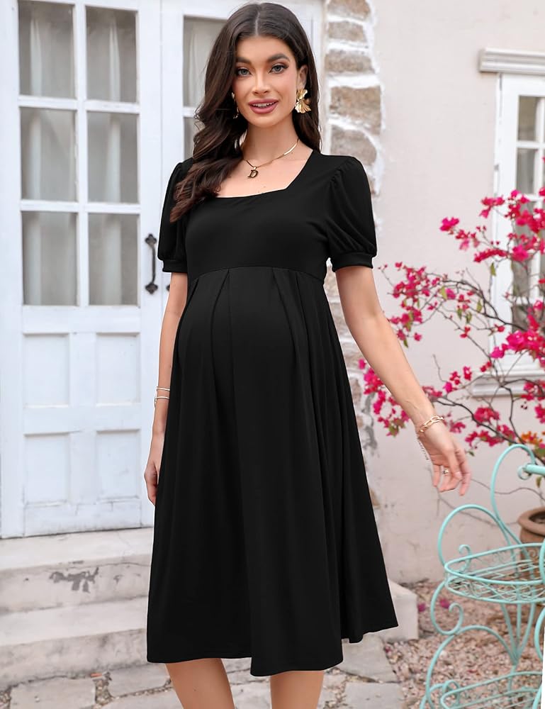Flowy Pregnant Dresses Casual Women Floral Maxi Dress Short Sleeve V Neck  Ruffle Mini Boho Sun