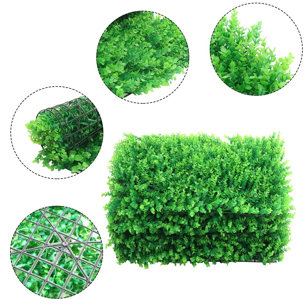 18 PCS Artificial Leaves Hedge Panels Hedge Wall Panels Artificial Grass Backdrop Wall 40 X 60cm 4cm Green Grass Wall for Decor Privacy Fence Indoor Outdoor Garden (Eucalyptus Light Green - Image 3