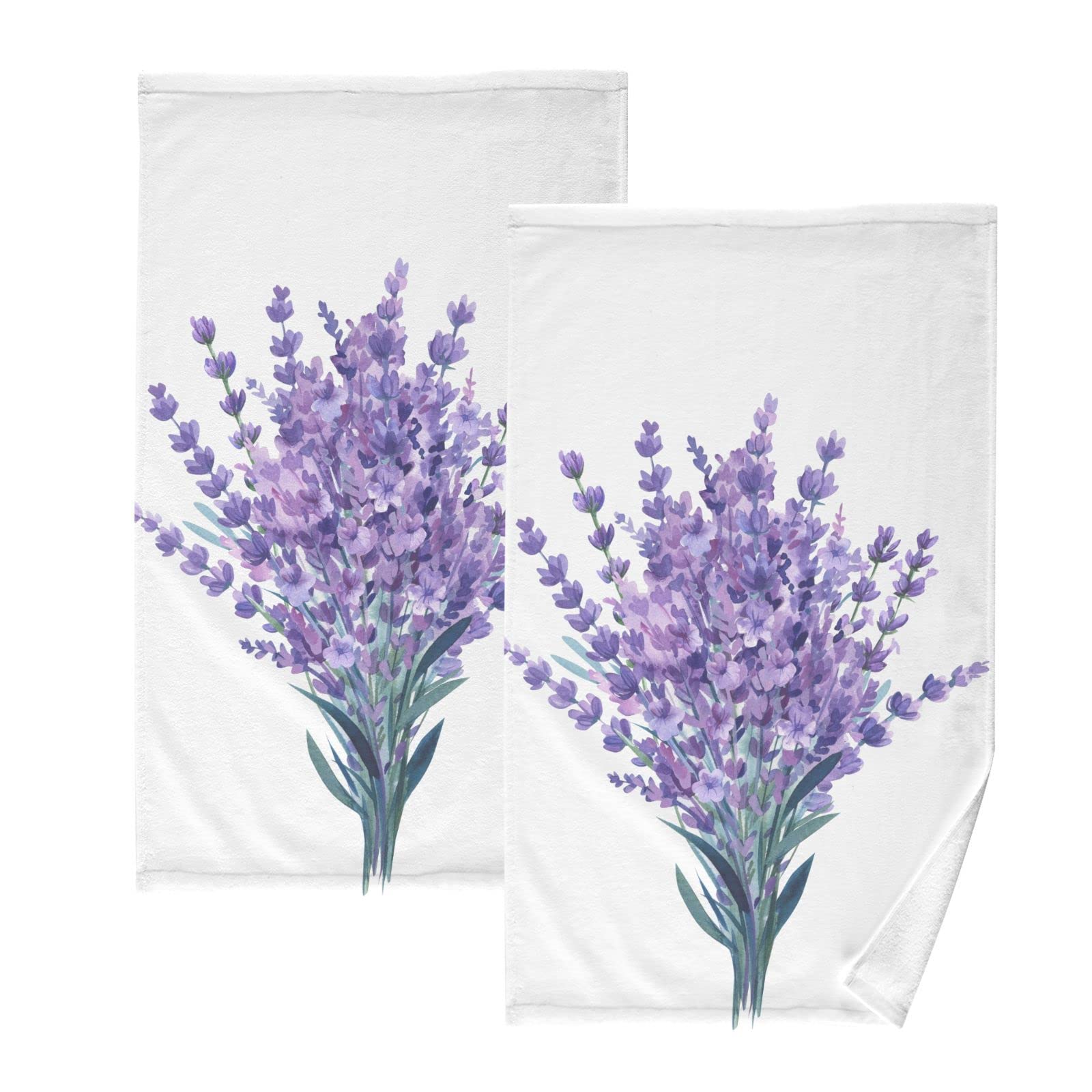 ALAZA Lavender Purple Bouquet Watercolor Hand Towels for Bathroom Set of 2 Soft 100 Percent Cotton Towel Luxury Decorative Bath Towels Highly