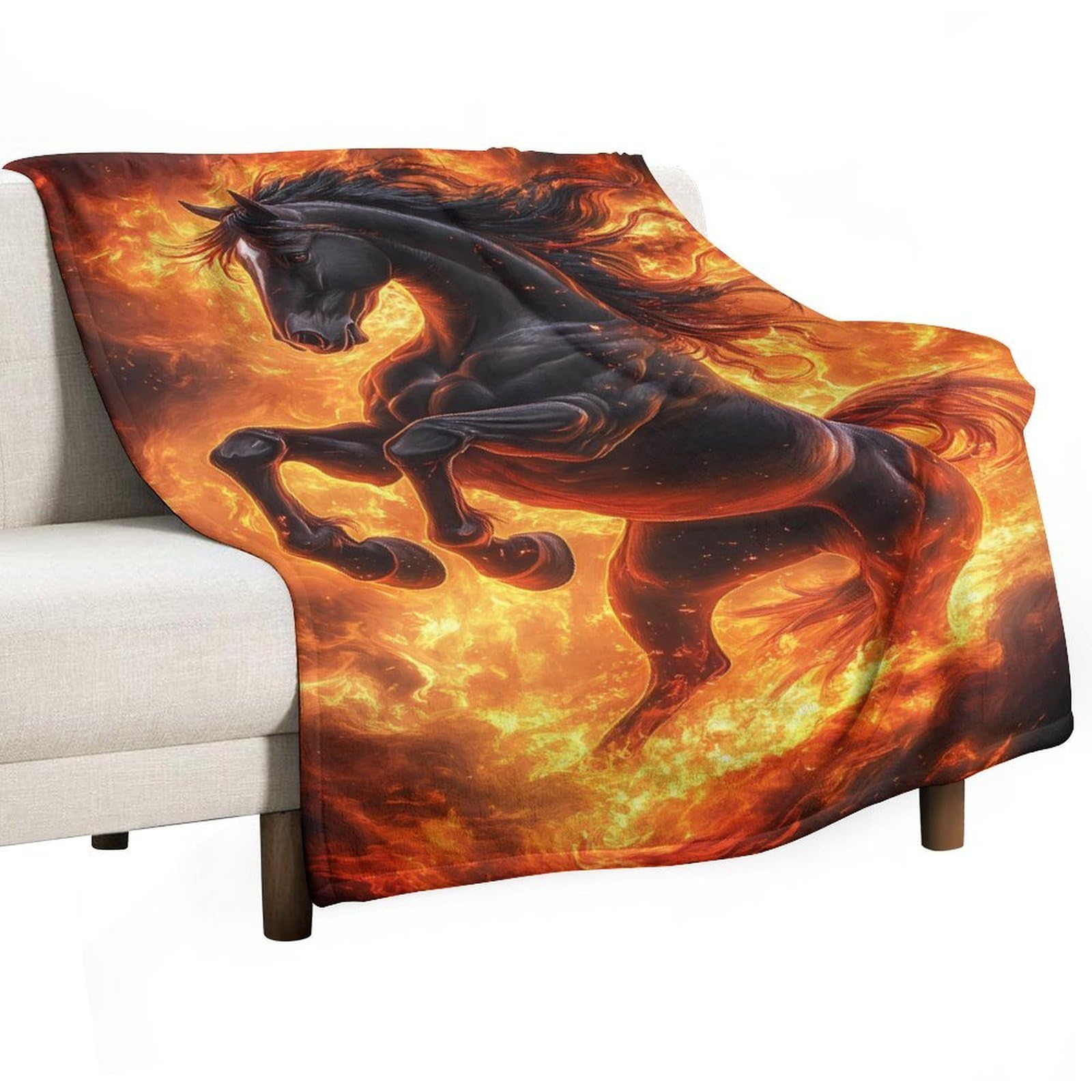 Cgsbngha Style Fire Horse Flannel Fleece Blanket Lightweight Soft Throw Blankets For Sofa Couch Bed Chair