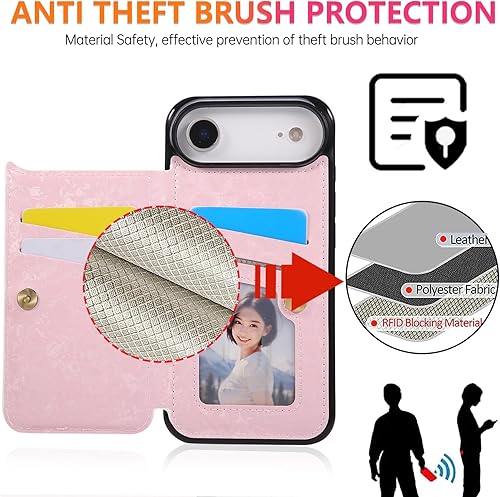 Miniatura 87 de UEEBAI Funda tipo cartera para iPhone 15 Pro Max con tarjetero, cubierta de cuero PU con soporte, bloqueo RFID, doble cierre magnético, relieve de