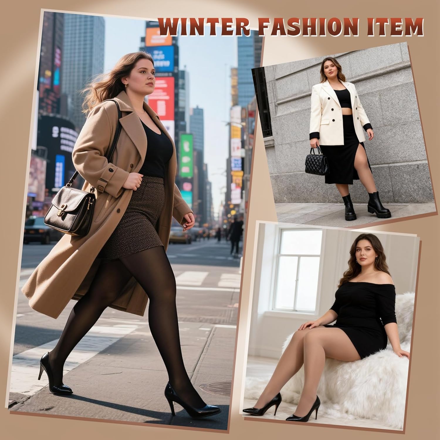 HONGTEYA Plus Size Fleece Lined Tights Women, Winter Warm Thermal Tights Fake Translucent Pantyhose Sheer Leggings