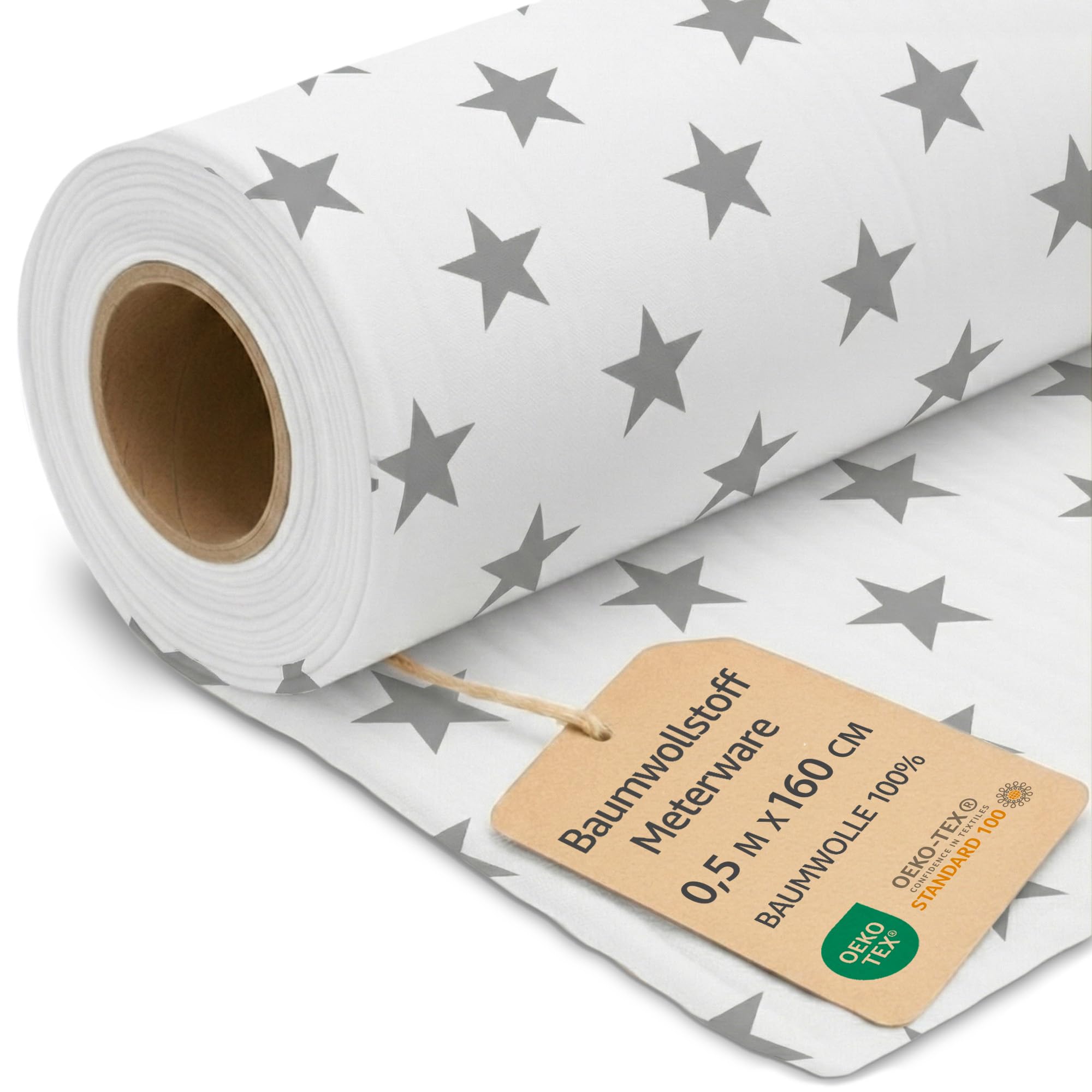 Stoff Meterware Baumwollstoff Waffelpique 0.5 M x 160 cm - Stoffe zum Nähen aus reine Baumwolle Fabric Futterstoff Dekostoff für Patchwork Canvas und Sewing Nähstoff Oeko-Tex Graue Sterne auf Weiß