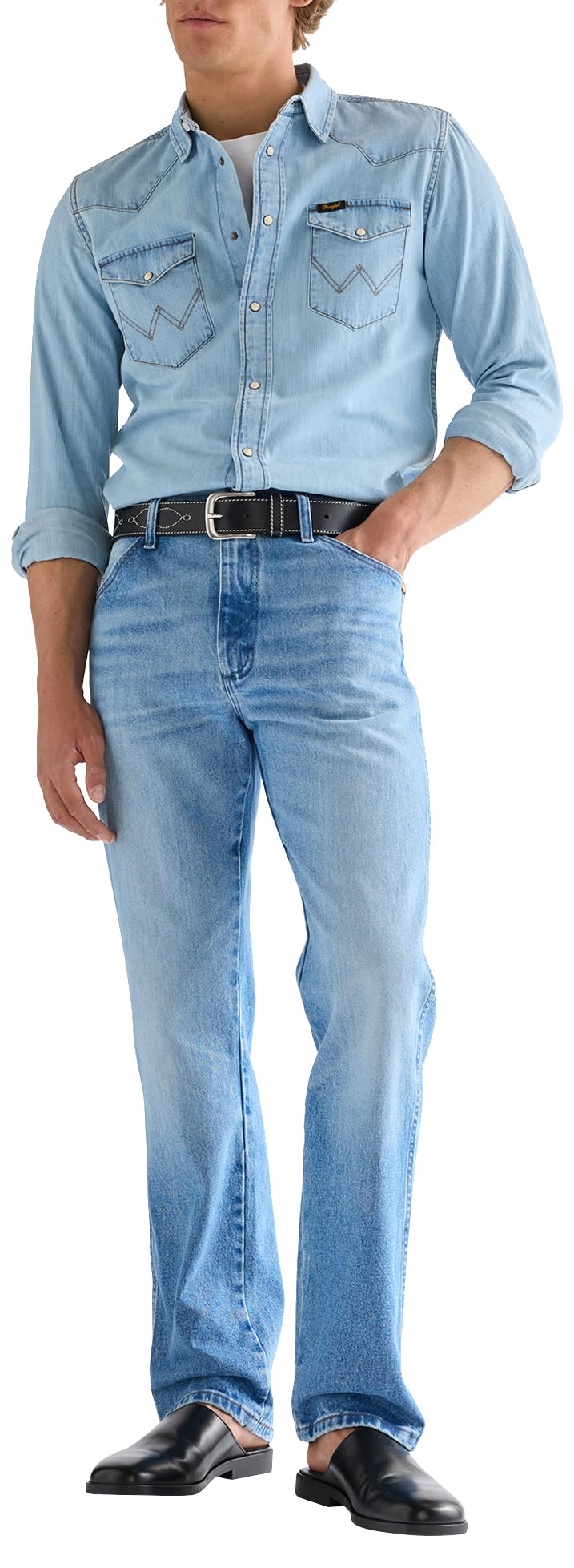 Wrangler Western Stitch Belt Belt, Black, 90 Men's