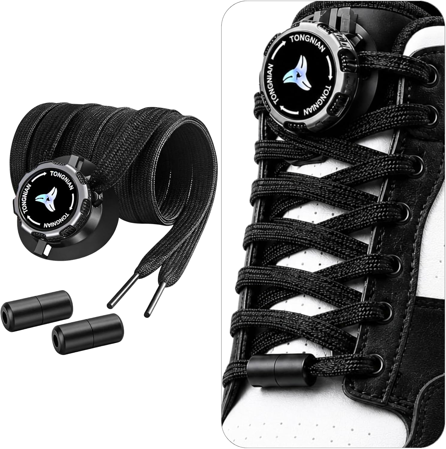 No Tie Shoelaces with Rotating Lock, Elastic Shoe Laces for Sneakers & Boots, Adjustable Tieless Laces for Adults