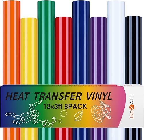 HTVRONT Paquete de 8 vinilos de transferencia de calor HTV de 12 pulgadas x 3 pies para camisetas, vinilo para planchar con 8 colores surtidos